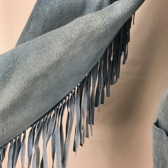 Vintage light blue suede fringe jacket - Picture 4 of 6